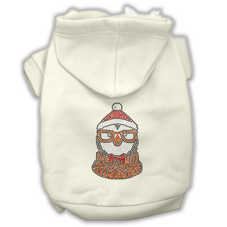 Hipster Penguin Rhinestone Dog Hoodie Cream XS